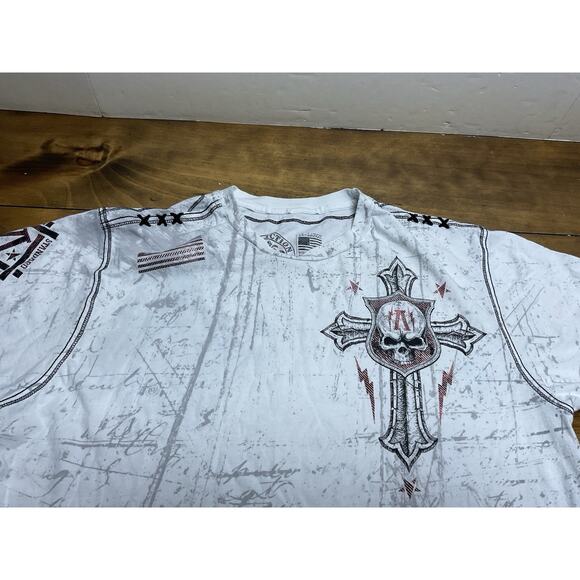 AFFLICTION Y2K Shirt Men’s White Size 2XL Distressed Cross Grunge Punk - Picture 3 of 8